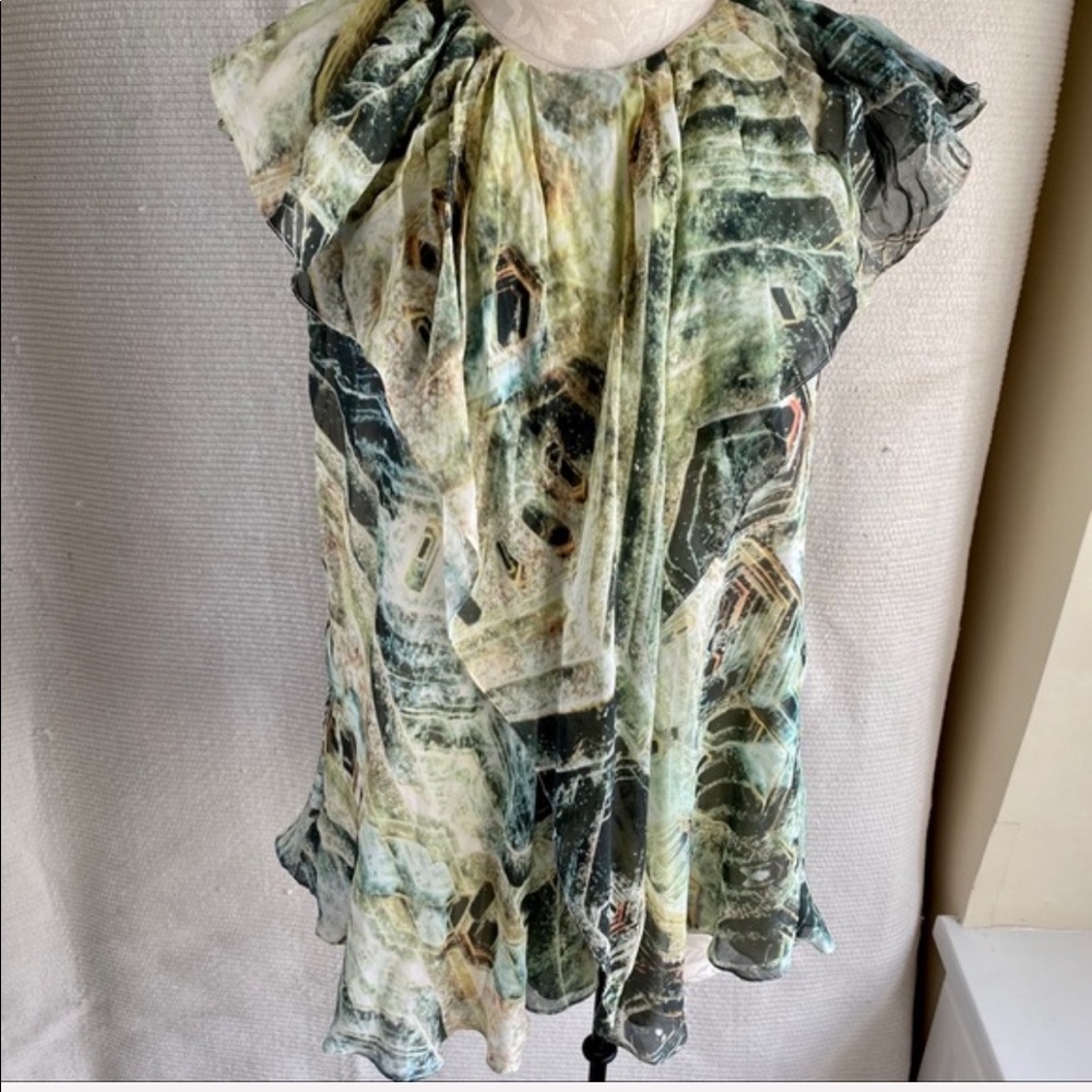 Silk Malachite Rock Print S/M Ruffle Blouse - Picture 4 of 8
